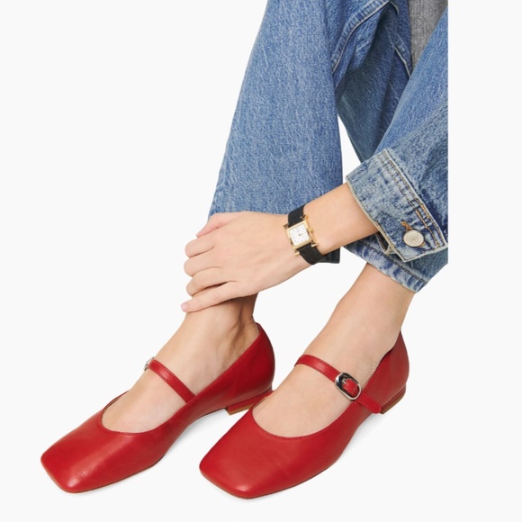Reformation  Melissa Leather Mary Jane Flats Red 7 - Picture 1 of 7
